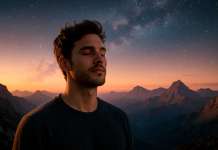 Tú influyes en todo el universo Un hombre cerrando los ojos e influyendo en el universo