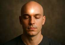 Curso del Darse Cuenta 06… Contacto y Retirada Hombre con los ojos cerrados y el tercer ojo iluminado