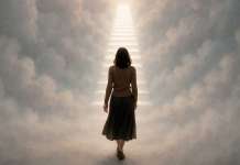 Las 12 Leyes del Karma y las deudas kármicas Mujer subiendo por una escalera de luz y las deudas kármicas