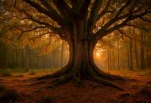 La Sabiduría de los Árboles y la Relación con la humanidad ärbol en medio de un bosque al atardecer y las sabiduría de los árboles