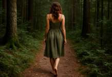 Meditar Caminando … La Consciencia en Movimiento Una mujer andando descalza por un bosque y el meditar Caminando