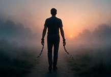 Las Creencias Limitantes … Del miedo a la libertad Un homre andando por un sendero al atardecer con unas cadenas rotas en las manos representando a las creencias limitantes