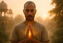 Meditación guiada del Centramiento – A.Blay Hombre realizando el Namasté
