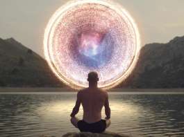 Hombre meditando y Entendiendo las dimensiones Tercera, Cuarta y Quinta