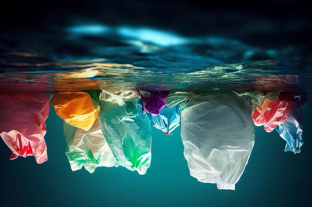 Varias bolsas en el agua y la contaminación del planeta