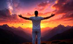 Tu transformación Interior… Inicio de una nueva Humanidad Un hombre abriendo los brazos en lo alto de unas montañas como transformación interior
