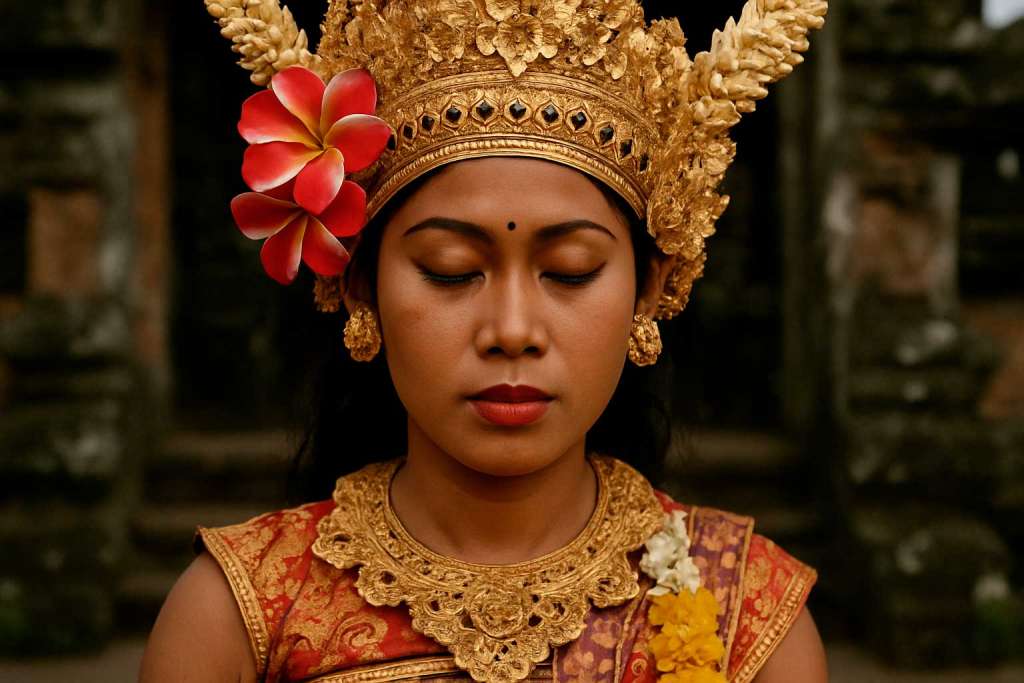 Una mujer hindú cerrando los ojos y las religiones